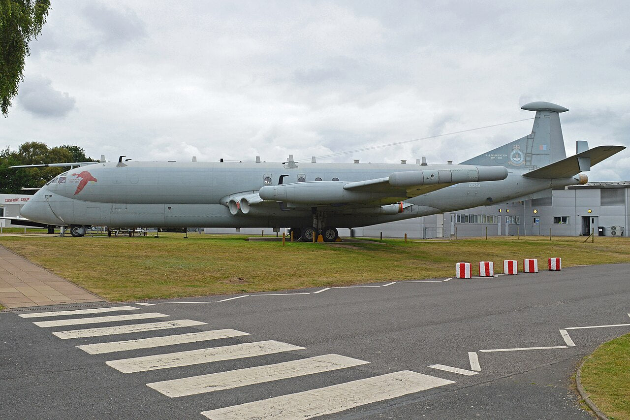 Side view of Nimrod R1 XV249 on an outdoor museum display.